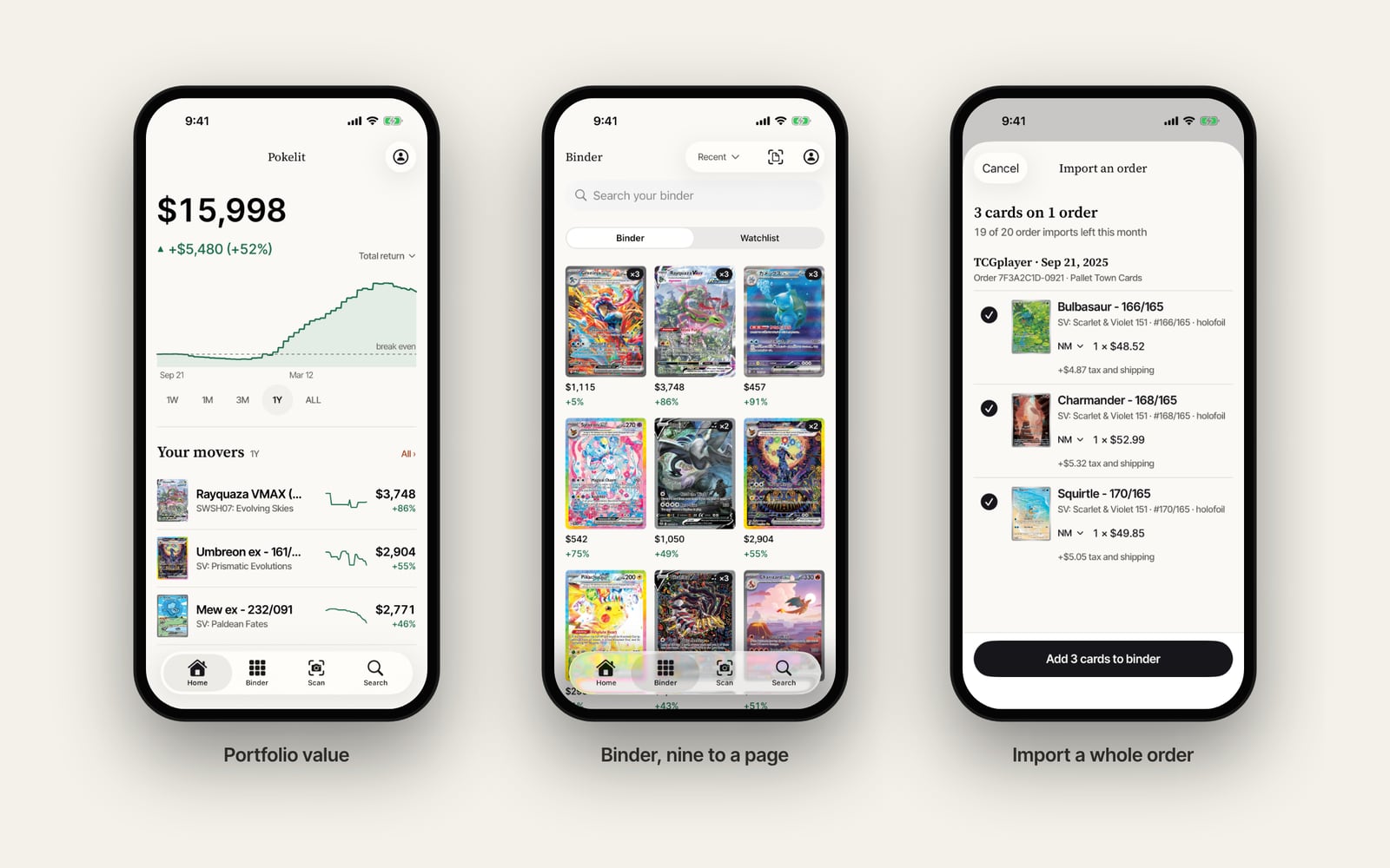 Pokelit — Portfolio, binder and order import